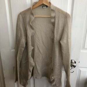 J Crew Tan Ruffled collar women’s cardigan Large